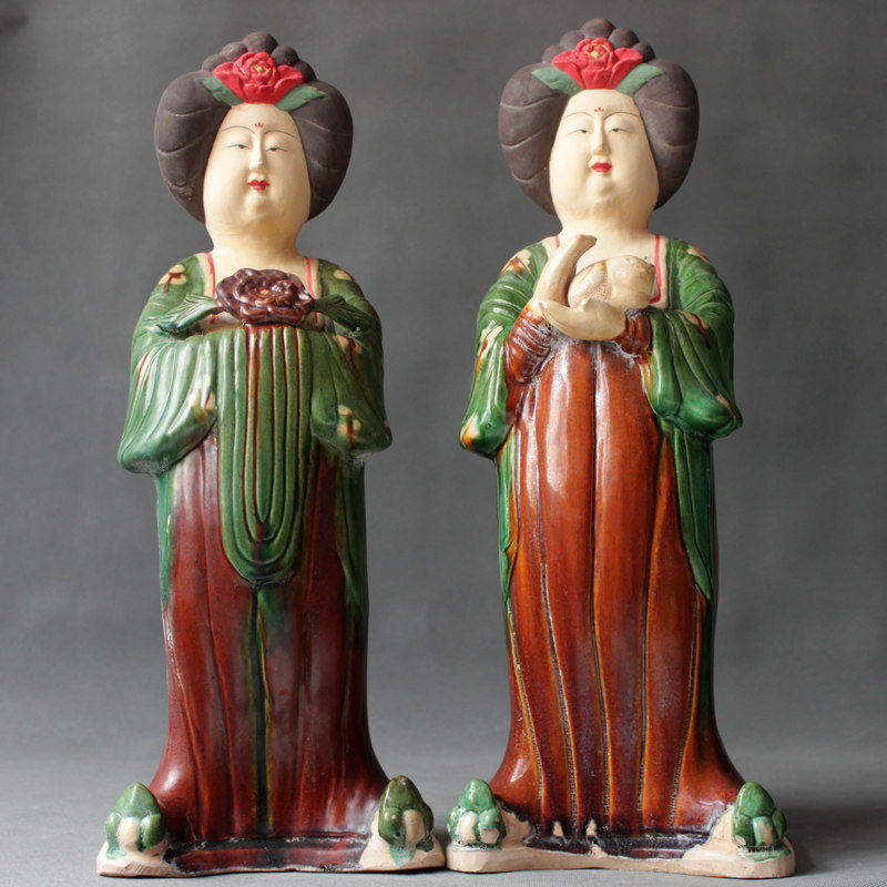 陶瓷仕女陶俑摆件唐三彩仿古侍女胖妞收藏家居饰品书房玄关柜礼品