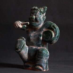 汉绿釉击鼓俑摆件汉代陶俑陶瓷击鼓说唱俑复古家居装饰艺术品收藏