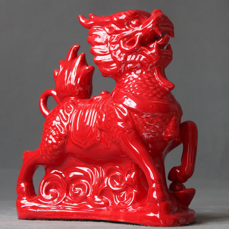 陶瓷麒麟摆件客厅家居富贵瑞兽装饰品工艺品开业乔迁礼品麒麟摆件