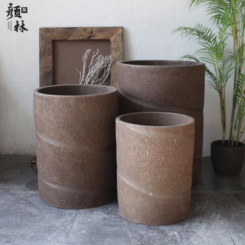 加高大盆陶土盆深款花盆大花盆紫砂盆粗陶盆景观花盆螺纹盆绿植盆 - 封面