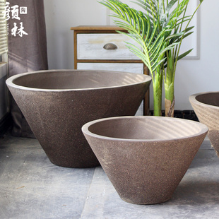 喇叭口花钵敞口大花盆粗陶景观组合花盆户外景观大花盆