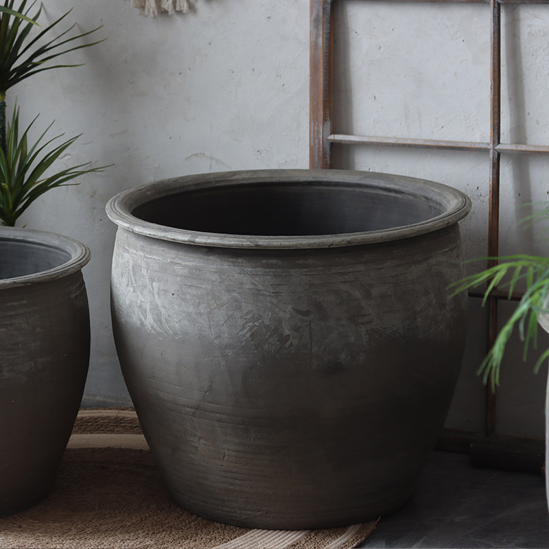 侘寂风陶缸复古老式陶缸养鱼养睡莲花园造景园林装饰手工透气大型