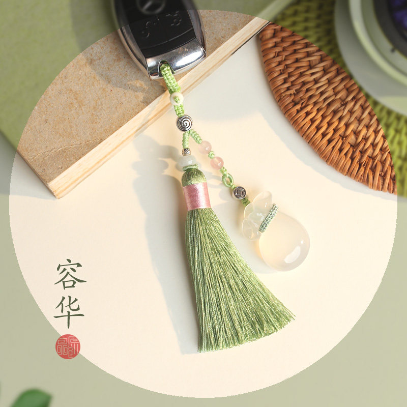 瞐原创天然福袋流苏节日钥匙链