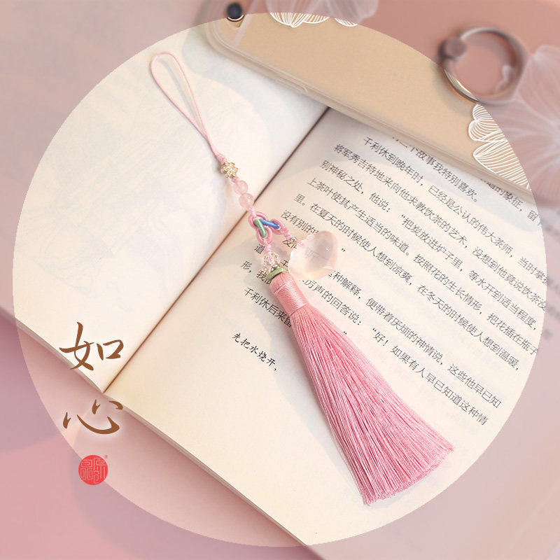 原创天然粉水晶手机链钥匙链礼物