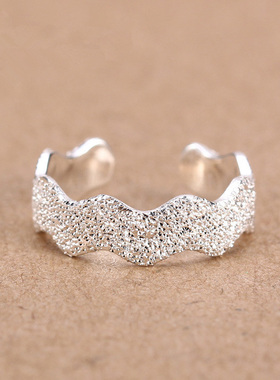 日韩风纯银开口波浪磨砂百搭尾戒