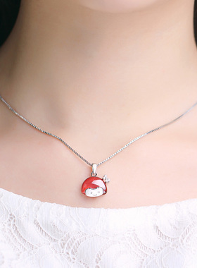 纯银微镶钻通透石榴石项链吊坠