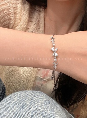 新款轻奢锆石蝴蝶结抽拉手链女生夏小众设计高级感年手饰全新甜美