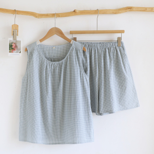 2025新款 背心短裤 夏季 无袖 可外传家居服 薄款 纯棉水洗棉布睡衣女款