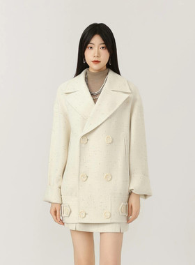 AMASS/秋冬千金清冷感双排扣西装领廓形小香风大衣5400921