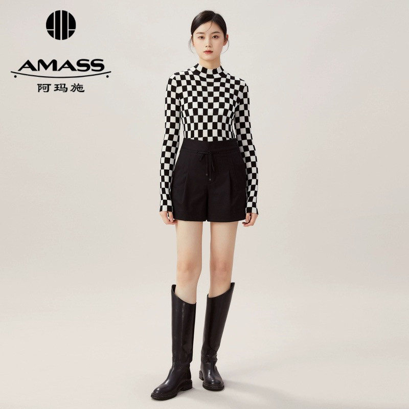 【商场同款】AMASS 质感显瘦百搭简约羊毛高腰抽绳短裤5100137