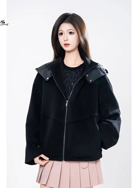 AMASS/秋冬新款休闲质感百搭连帽宽松时尚毛呢外套女540043