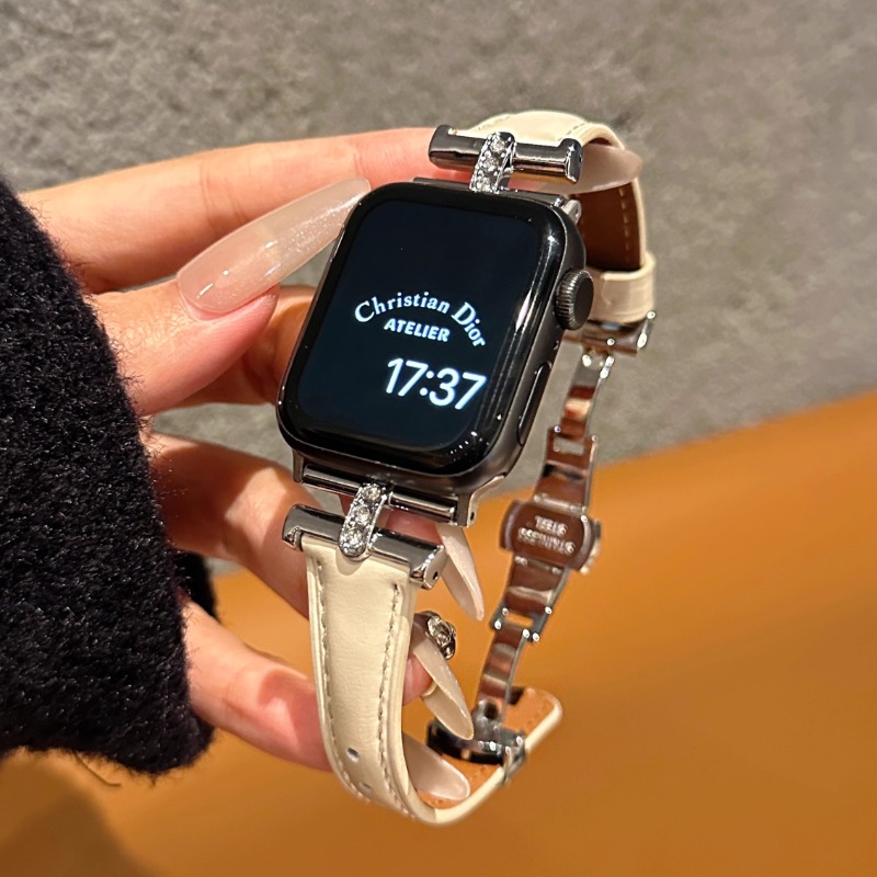 适用applewatch10代表带苹果s87手表真皮蝴蝶扣iwatch9高级感女SE
