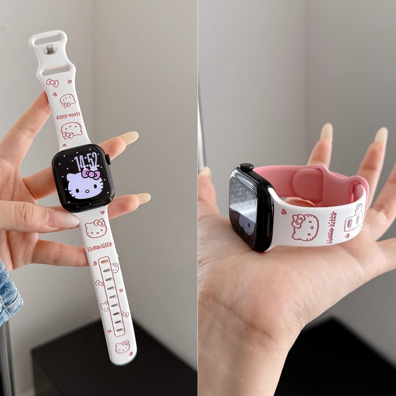 适用applewatchS11表带987撞色KT猫硅胶SE苹果手表iwatch10可爱女