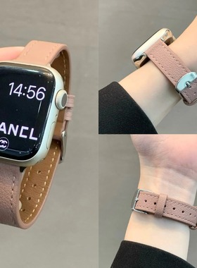 适用iwatch11表带S10代新款手表细款小羊皮SE高级感女789真皮腕带