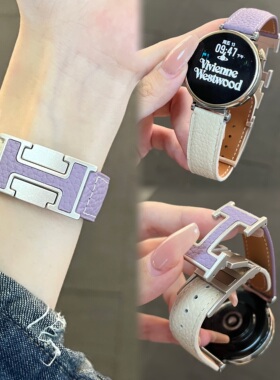 适用华为GT5pro表带真皮荔枝纹46mm新款H磁吸扣watch3/4pro腕带女
