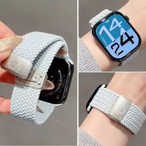 可爱音乐小狗适用S11表带苹果iwatch10手表编织磁吸789尼龙腕带SE