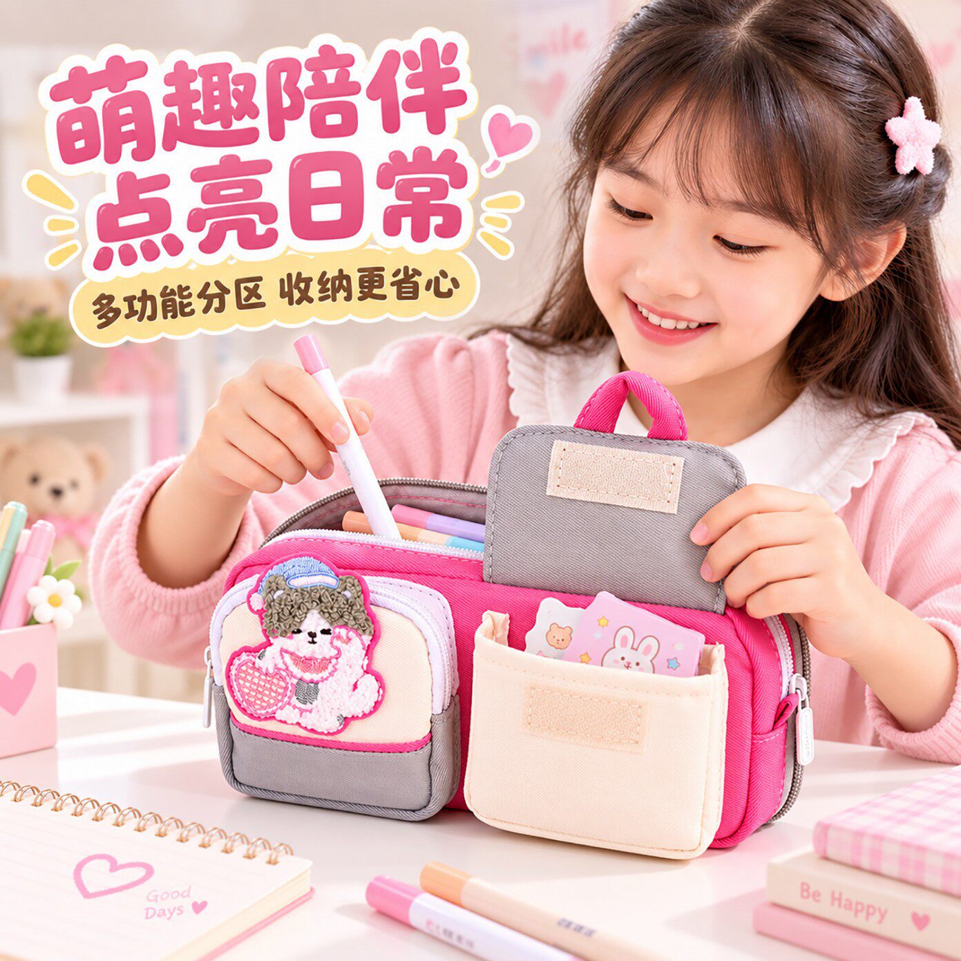 中小学生可爱卡通笔袋儿童大容量多功能分区收纳文具盒萌趣收纳袋