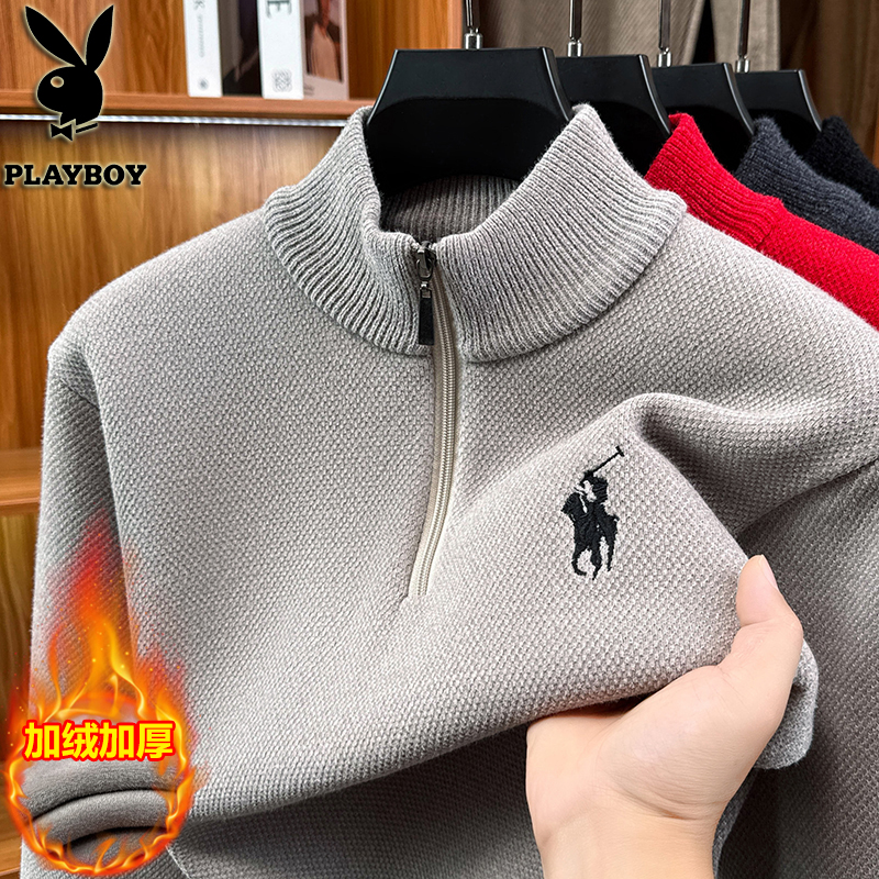 啄木鸟男士半高领拉链加绒毛衣