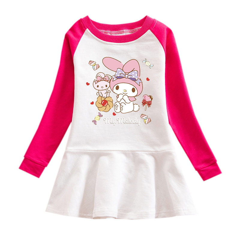 2023女童春秋卫衣裙中小童纯棉连衣裙儿童美乐蒂撞色洋气百褶裙子