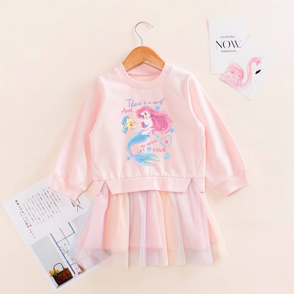 儿童春秋连衣裙女童美人鱼衣服小宝宝洋气网纱公主裙纯棉长袖裙子