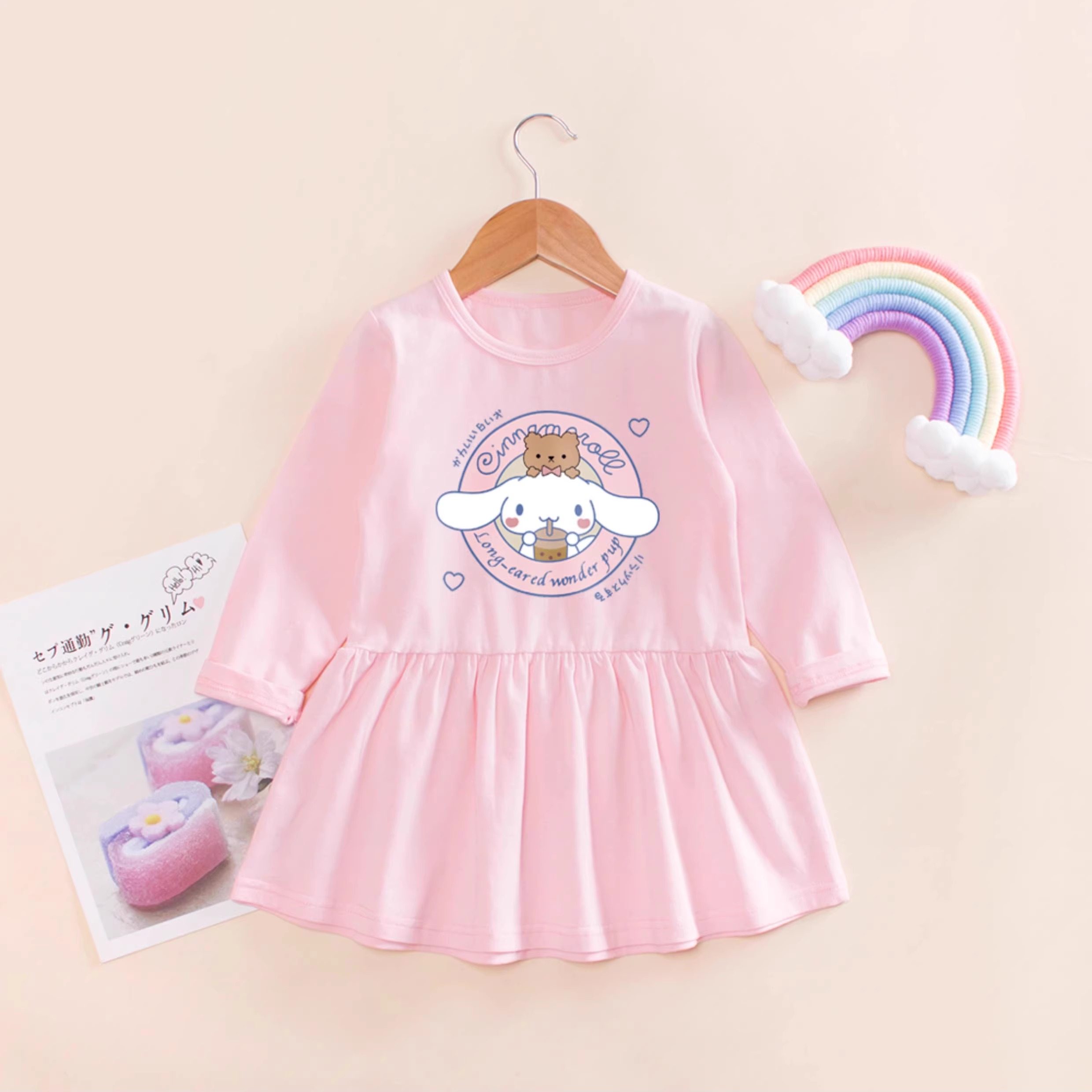 女童纯棉长袖连衣裙女孩2024秋季薄款简约裙子宝宝洋气玉桂狗衣服