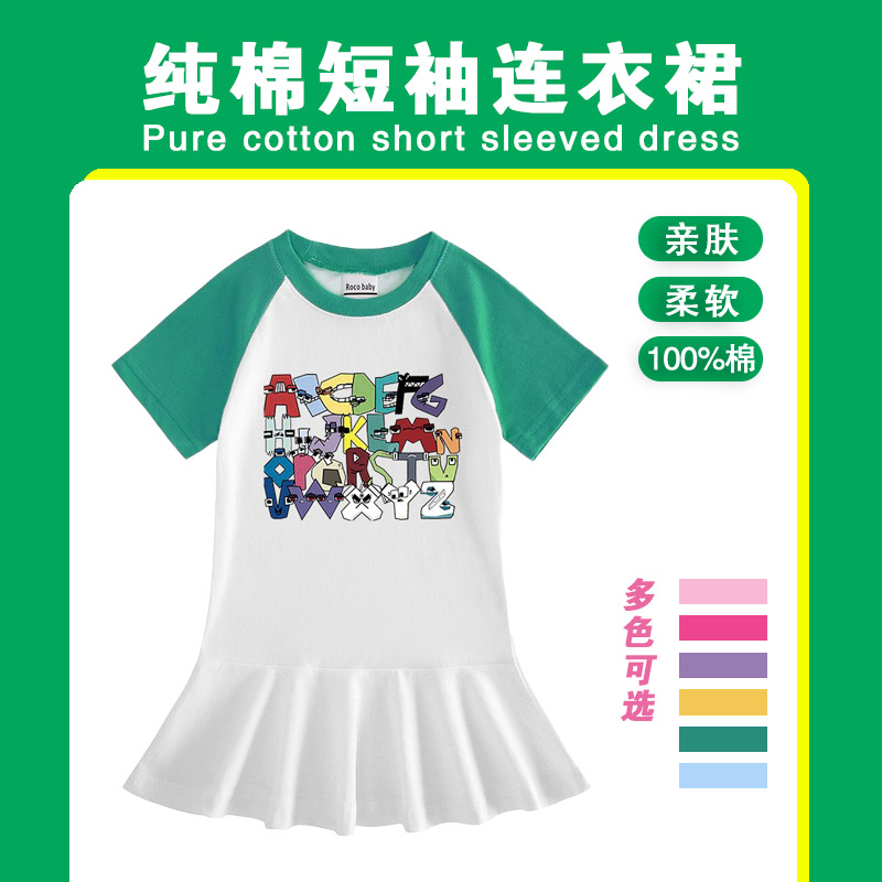 女宝宝夏季简约小裙子女童纯棉短袖连衣裙小女孩洋气百褶裙T恤裙3