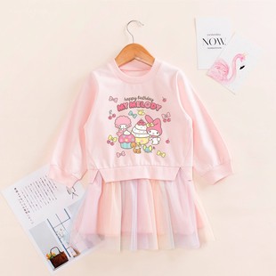 女童秋天连衣裙儿童美乐蒂裙子洋气长袖裙子女宝宝网纱裙公主裙