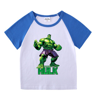 2023儿童短袖夏装新款绿巨人纯棉T恤男女童插肩宝宝半袖套头上衣3