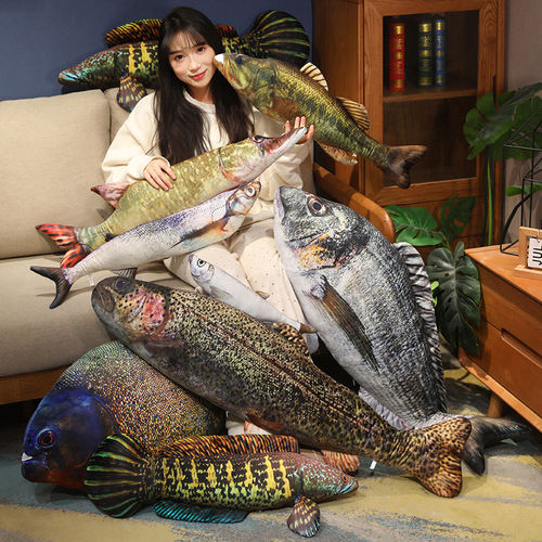 创意3d仿真鱼玩偶毛绒玩具鲈鱼抱枕搞怪儿童男生日礼物娃娃公仔女