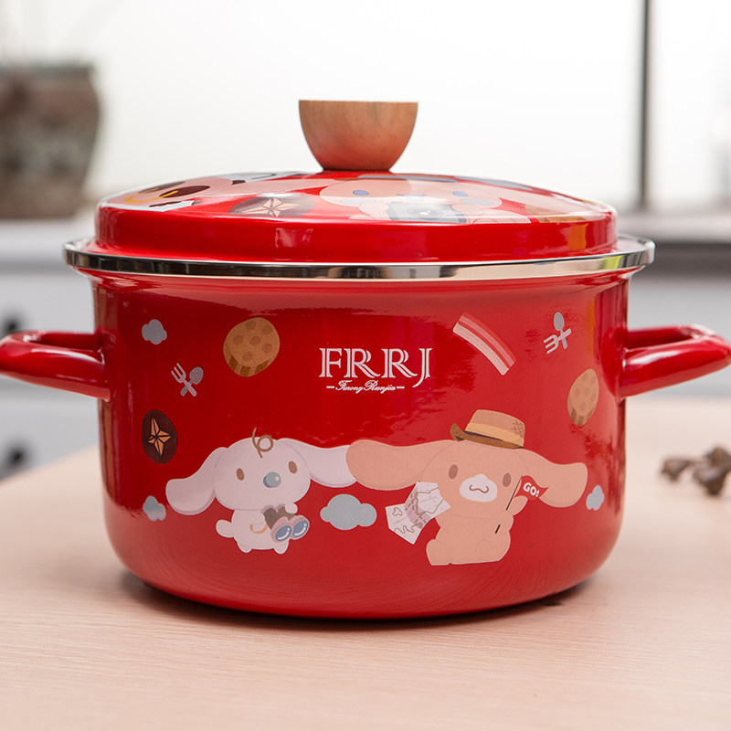 搪瓷锅卡通加厚深珐琅双耳汤锅猪油锅炖锅 电磁炉燃气煤气炉通用