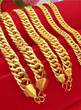 沙金老板链男古巴链黄铜镀金扁链欧币黄金项链 24K金仿金项链