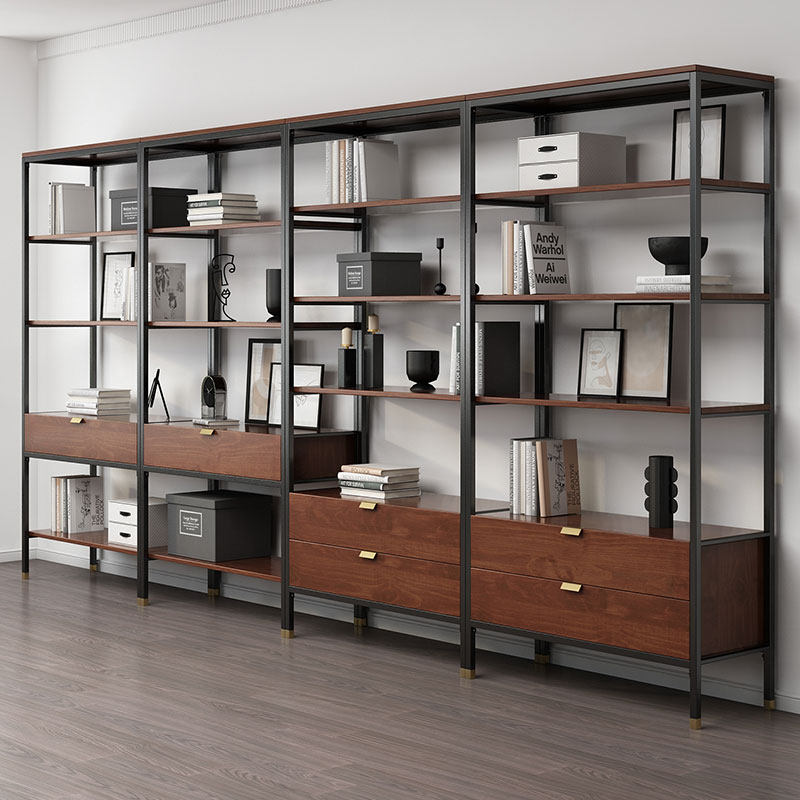 北欧实木书架书柜美式框架客厅落地储物架收纳架子复古铁艺置物架