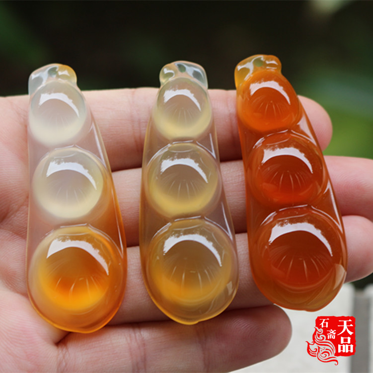 天然冰种冰透原色蜜糖色玉髓玛瑙四季豆福豆多福多子吊坠毛衣链