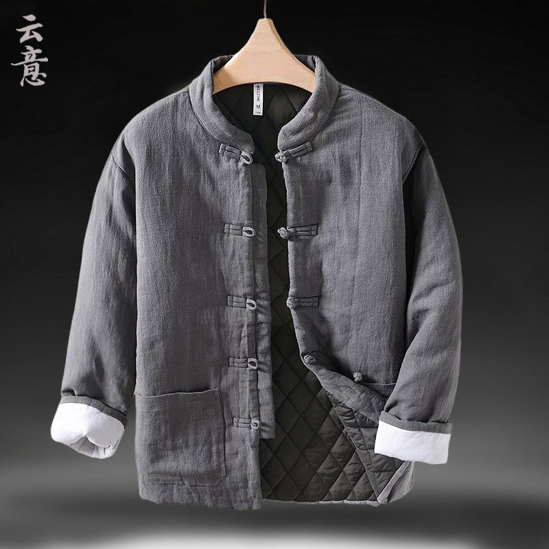 AUTUMN AND WINTER TANG COSTUMES MENS WEAR CHINESE STYLE COTTON LINEN RETRO COTTON CLOTHES LOOSE HANFU CHINESE COTTON CLOTHES DISC BUTTONS COTTON JACKETS JACKETS