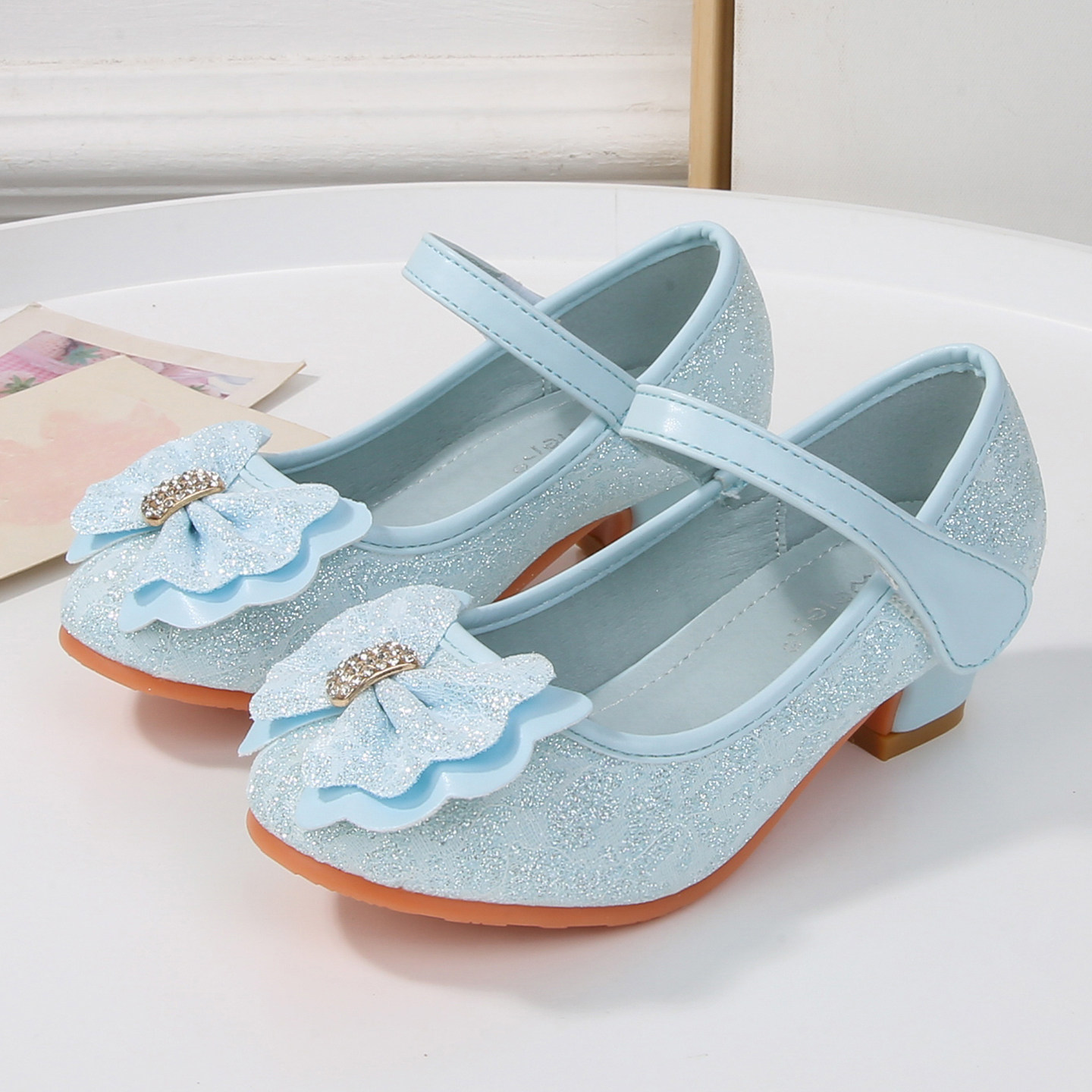 女童水晶鞋高跟鞋蝴蝶结玛丽珍鞋蓝色亮片爱莎公主鞋小香风演出鞋,童鞋/婴儿鞋/亲子鞋,水晶/水钻鞋,淘宝优惠券,粉丝福利购,淘宝优惠卷