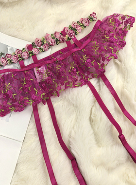 S-XL 小碎花刺绣 欧美外贸优雅浪漫性感防滑袜夹 法式吊袜带女