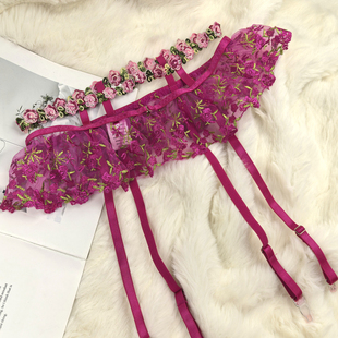 法式 欧美外贸优雅浪漫性感防滑袜夹 小碎花刺绣 吊袜带女