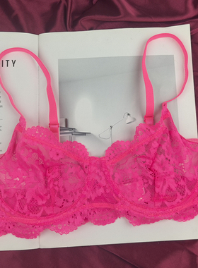 大码80-100B 荧光粉 欧美外贸蕾丝性感法式内衣 胖MM显小文胸超薄