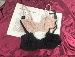 超薄显小水晶杯内衣 欧美外贸蕾丝性感文胸女 34B—38C 肩带可拆