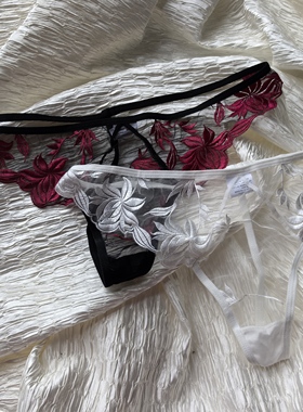 大码 欧美刺绣网纱透视丁字裤 胖MM性感外贸T裤女