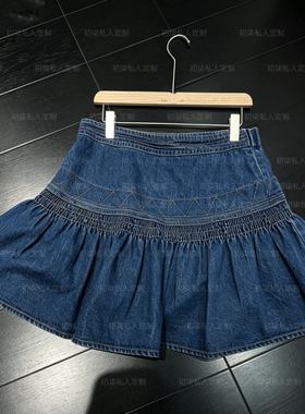 复古水洗牛仔花苞半身裙女2026夏季新款高腰显瘦A字大摆蓬蓬伞裙