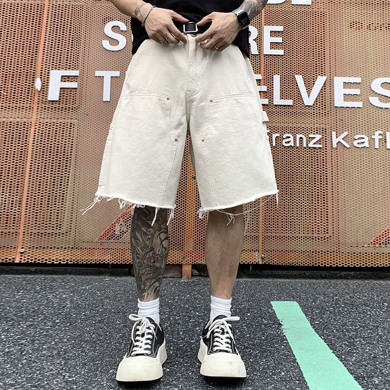 夏季美式高街工装牛仔五分短裤男