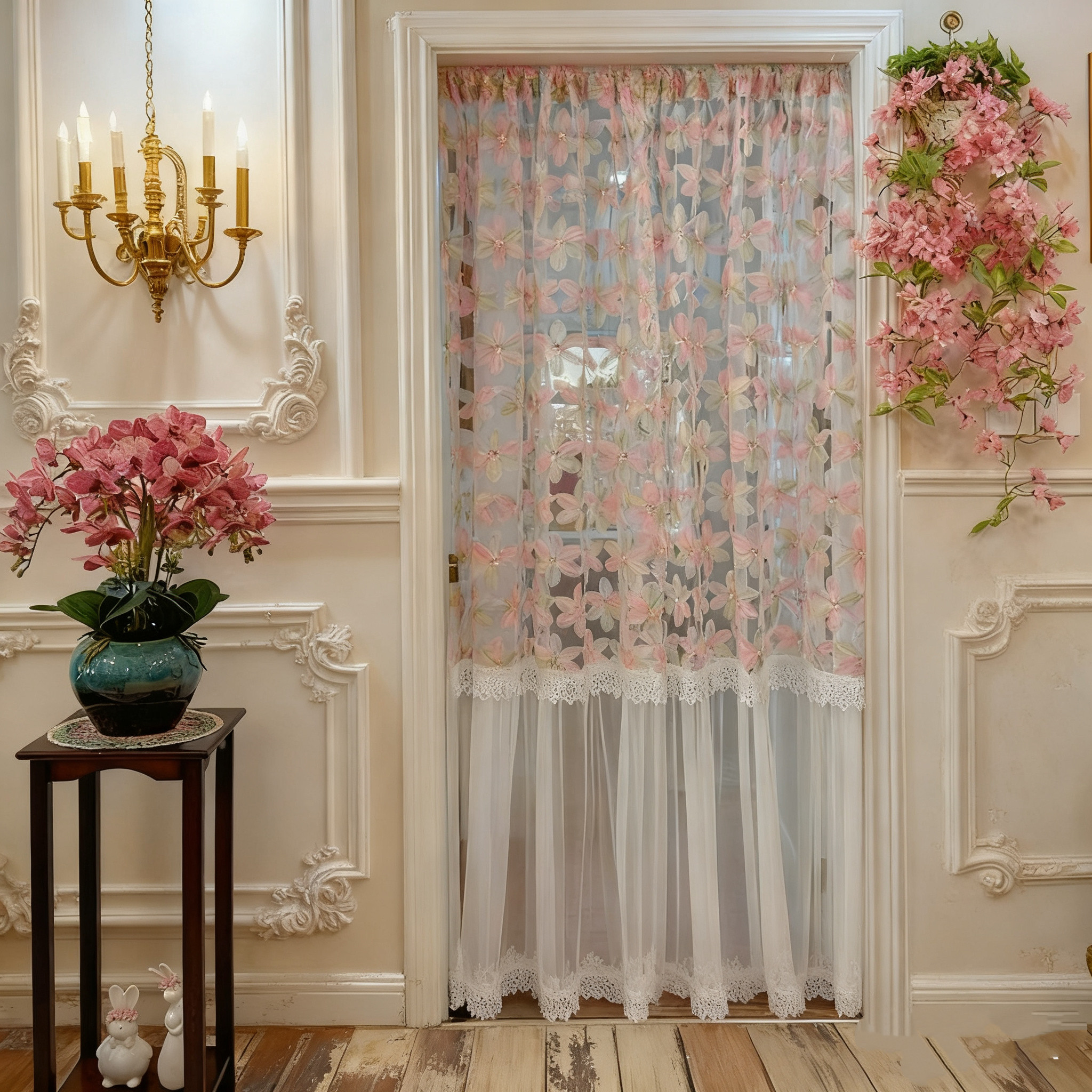 法式手工门帘免打孔长款隔断帘卧室门隔断纱帘拱形门氛围感遮挡帘