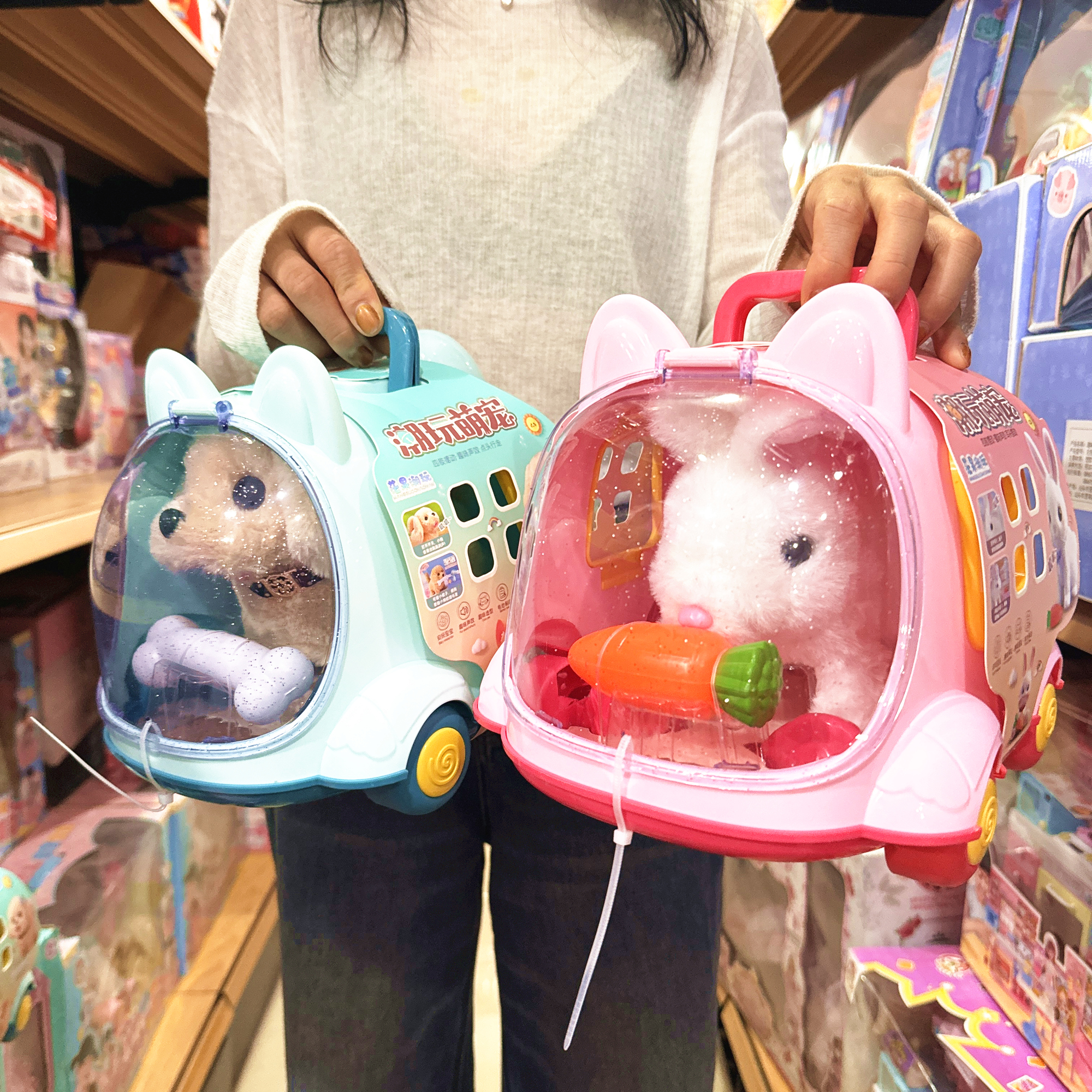 茫果潮玩電動毛絨小兔小狗寵物車