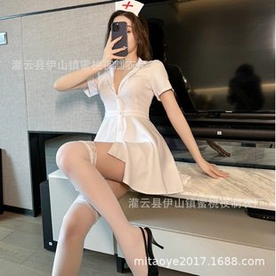 80-160斤女性感睡衣白色护士诱惑纯欲深V职业连衣裙角色扮演制服