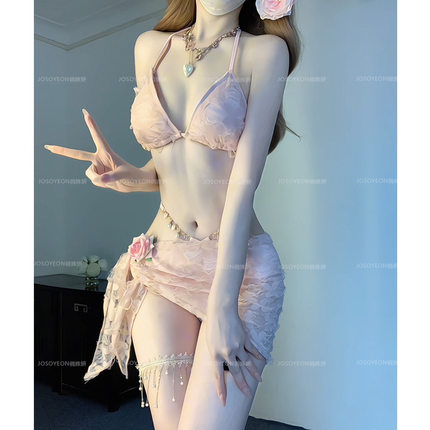 韩国ins纯欲风少女小胸聚拢显瘦性感分体比基尼泳衣沙滩度假泳装