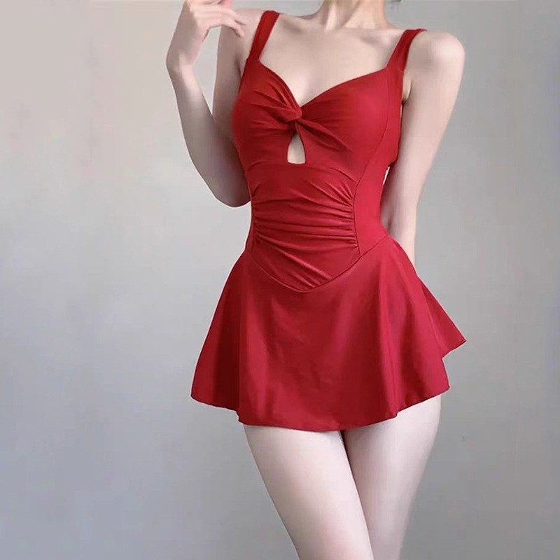 韩国ins夏季甜美纯色少女小胸聚拢显瘦遮肚裙式连体泳衣温泉泳装,运动/瑜伽/健身/球迷用品,连体泳衣,淘宝优惠券,粉丝福利购,淘宝优惠卷