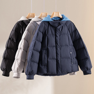 加厚外套 小个子冬季 90鸭绒羽绒服女2025年新款 设计感拼接连帽短款