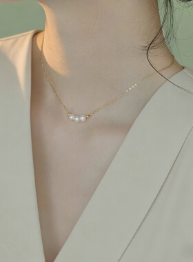 简约气质三颗天然珍珠微笑项链