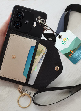 适用vivo iQOO Z9 Turbo长续航版手机壳iqooz9Turbo长续航版双层零钱卡包壳V2352GA斜跨背带挂脖绳软门禁卡套